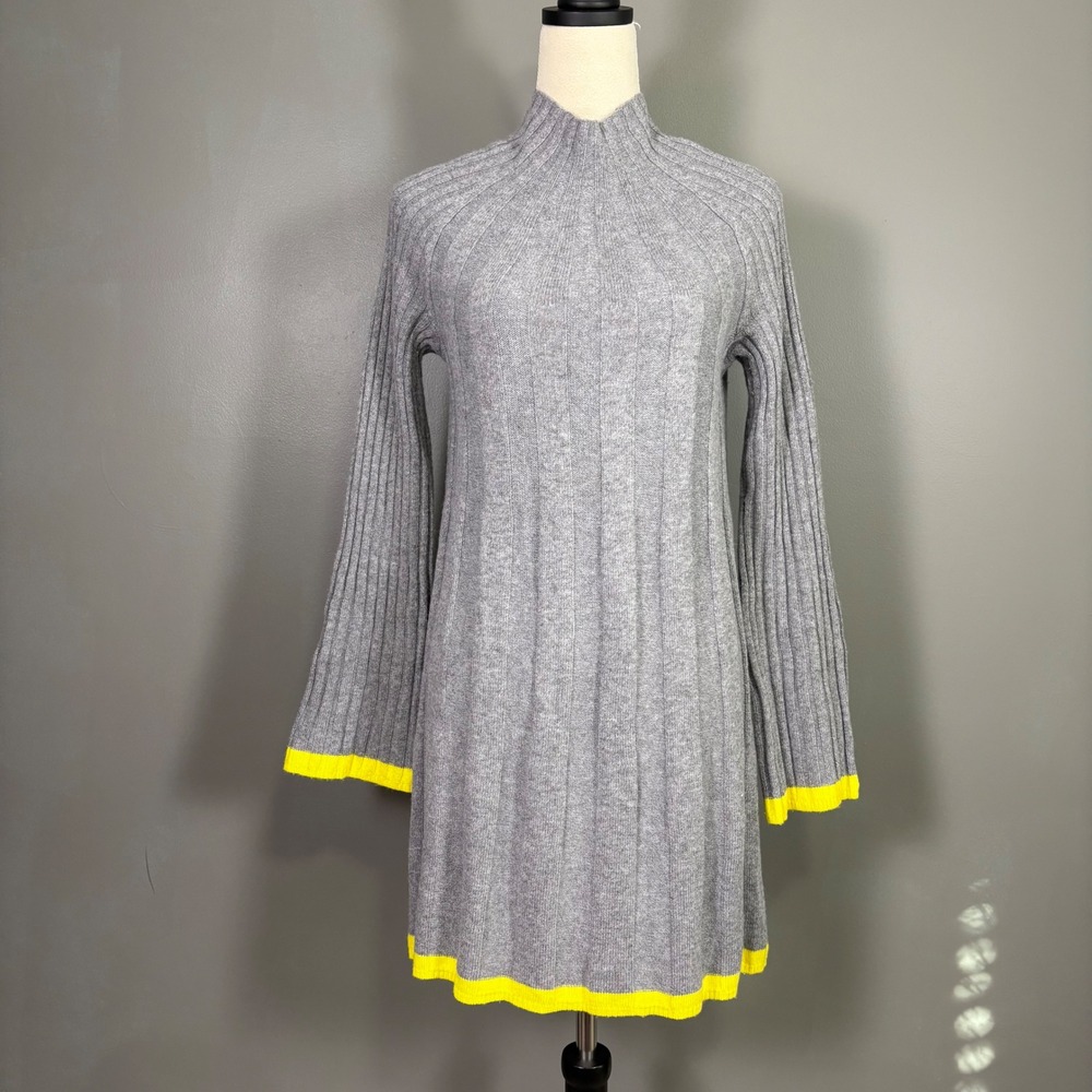 Anthropologie Funnel Neck Sweater Dress XS Wool Alpaca‎ Ribbed Retro Bell Sleeve - Picture 2 of 8